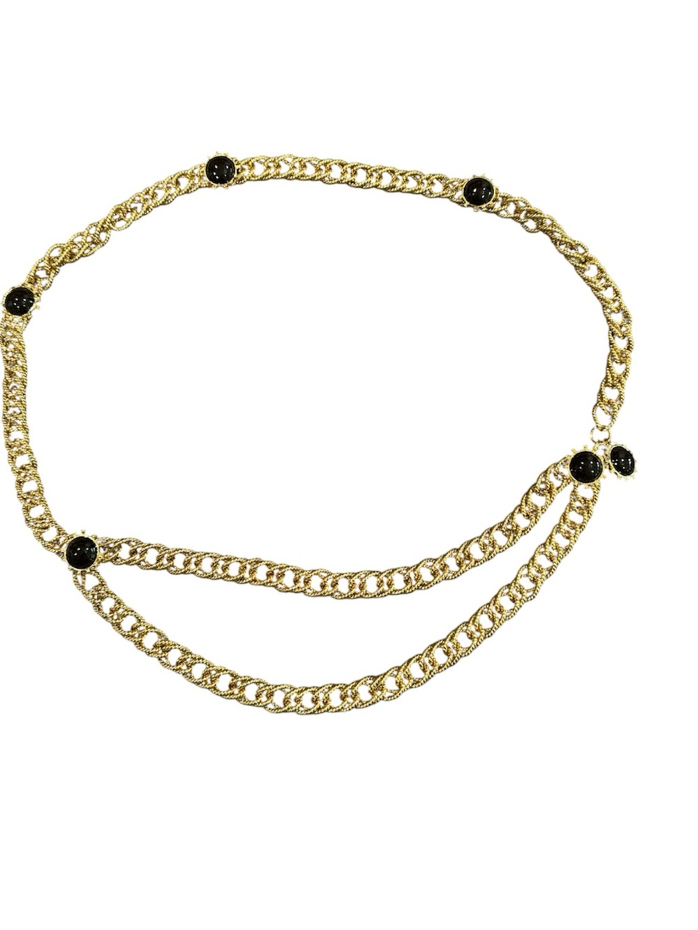 Vintage St John Strand Gold Tone & Black Enamel Chain Belt 36”